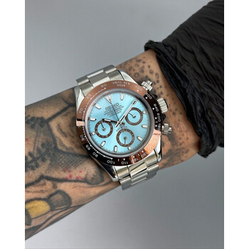 Custom Seiko Mod • Chrome Brown Ice Blue Platinum Daytona • 39.5mm